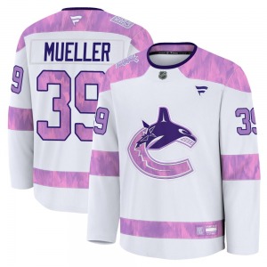 Youth Ty Mueller Vancouver Canucks Fanatics Premium White 2024 Hockey Fights Cancer Practice Jersey