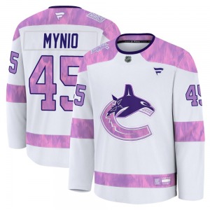 Youth Sawyer Mynio Vancouver Canucks Fanatics Premium White 2024 Hockey Fights Cancer Practice Jersey