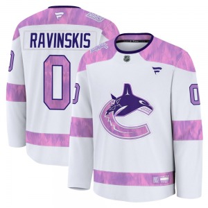 Youth Anri Ravinskis Vancouver Canucks Fanatics Premium White 2024 Hockey Fights Cancer Practice Jersey