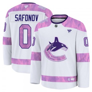 Youth Ilya Safonov Vancouver Canucks Fanatics Premium White 2024 Hockey Fights Cancer Practice Jersey