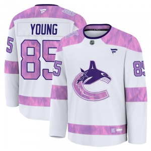 Youth Ty Young Vancouver Canucks Fanatics Premium White 2024 Hockey Fights Cancer Practice Jersey