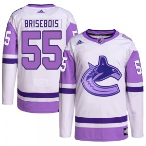 Guillaume Brisebois Vancouver Canucks Adidas Authentic White/Purple Hockey Fights Cancer Primegreen Jersey