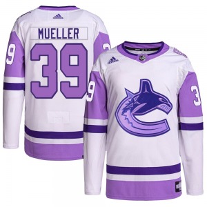 Ty Mueller Vancouver Canucks Adidas Authentic White/Purple Hockey Fights Cancer Primegreen Jersey