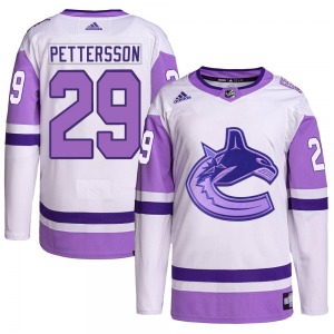 Marcus Pettersson Vancouver Canucks Adidas Authentic White/Purple Hockey Fights Cancer Primegreen Jersey