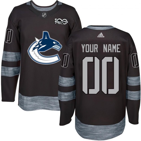 Youth Custom Vancouver Canucks Authentic Black Custom 1917-2017 100th Anniversary Jersey