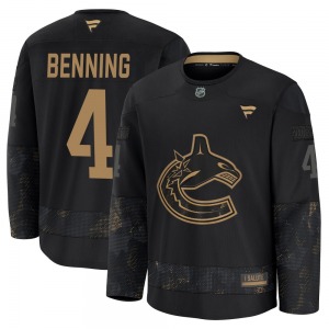 Youth Jim Benning Vancouver Canucks Fanatics Premium Black 2024 Military Appreciation Practice Jersey