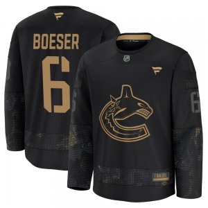 Youth Brock Boeser Vancouver Canucks Fanatics Premium Black 2024 Military Appreciation Practice Jersey