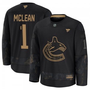 Youth Kirk Mclean Vancouver Canucks Fanatics Premium Black 2024 Military Appreciation Practice Jersey