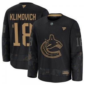 Youth Danila Klimovich Vancouver Canucks Fanatics Premium Black 2024 Military Appreciation Practice Jersey