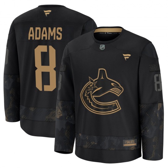 Greg Adams Vancouver Canucks Fanatics Premium Black 2024 Military Appreciation Practice Jersey