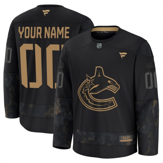Custom Vancouver Canucks Fanatics Premium Black Custom 2024 Military Appreciation Practice Jersey