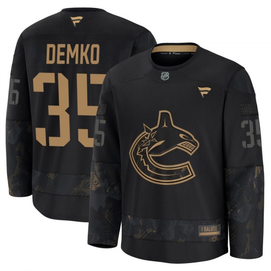 Thatcher Demko Vancouver Canucks Fanatics Premium Black 2024 Military Appreciation Practice Jersey