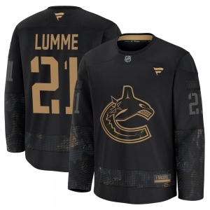 Jyrki Lumme Vancouver Canucks Fanatics Premium Black 2024 Military Appreciation Practice Jersey