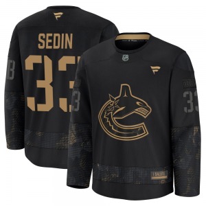Henrik Sedin Vancouver Canucks Fanatics Premium Black 2024 Military Appreciation Practice Jersey