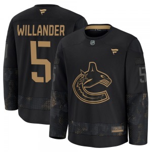 Tom Willander Vancouver Canucks Fanatics Premium Black 2024 Military Appreciation Practice Jersey