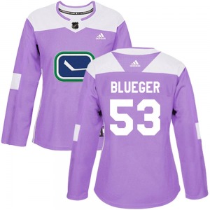 Women's Teddy Blueger Vancouver Canucks Adidas Authentic Blue Purple Fights Cancer Practice Jersey